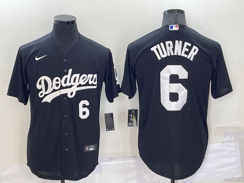 Men Los Angeles Dodgers 6 Turner Black Inversion Nike 2022 MLB Jerseys